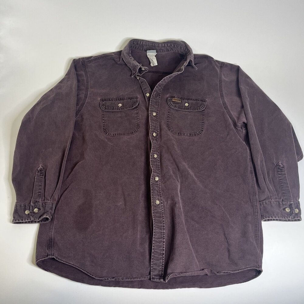 Vintage Carhartt Work Shirt Men’s XL Tall Burgundy 100% Cotton Button Up